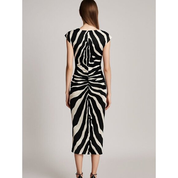 Dior designed by Galliano Black & White silk zebra print midi dress 2008 Size 2 - Picture 4 of 13